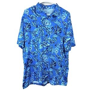 Under Armour Playoff Polo Golf Shirt Blue Tropical Leaves Performance Men's L